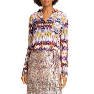 Le Superbe Button Down Blouse Ex Boyfriend Shirt Goa Goa Print – Size 0 / Small